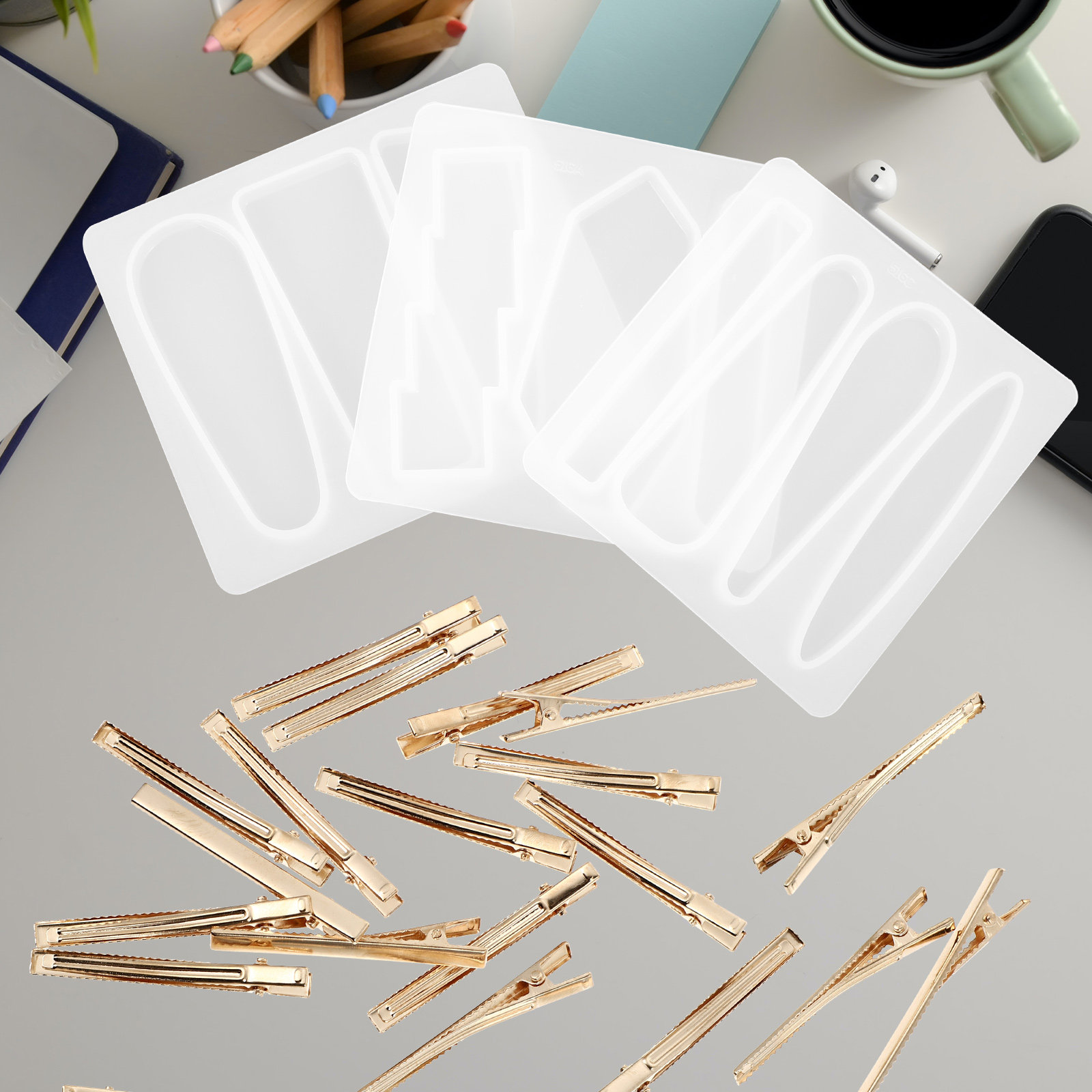 Resin Art Accessories - 1セットシリコンヘアクリップモールド DIYアートモールド 手作りヘアアクセサリー用 クリスタルレジンエポキシクラフト 簡単操作 繊細な仕上がり