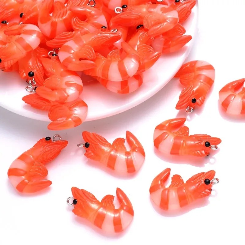 Resin Art Accessories - 10 個アクリル樹脂漫画シーフードチャーム 3D 模擬ロブスターシュリンプペンダント DIY ジュエリー作成アクセサリーネックレス用