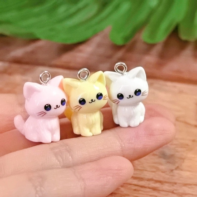 Resin Art Accessories - 10 個 3D かわいいハッピーキャット樹脂チャーム子猫動物ペンダントネックレスイヤリングキーホルダー DIY ジュエリーアクセサリー