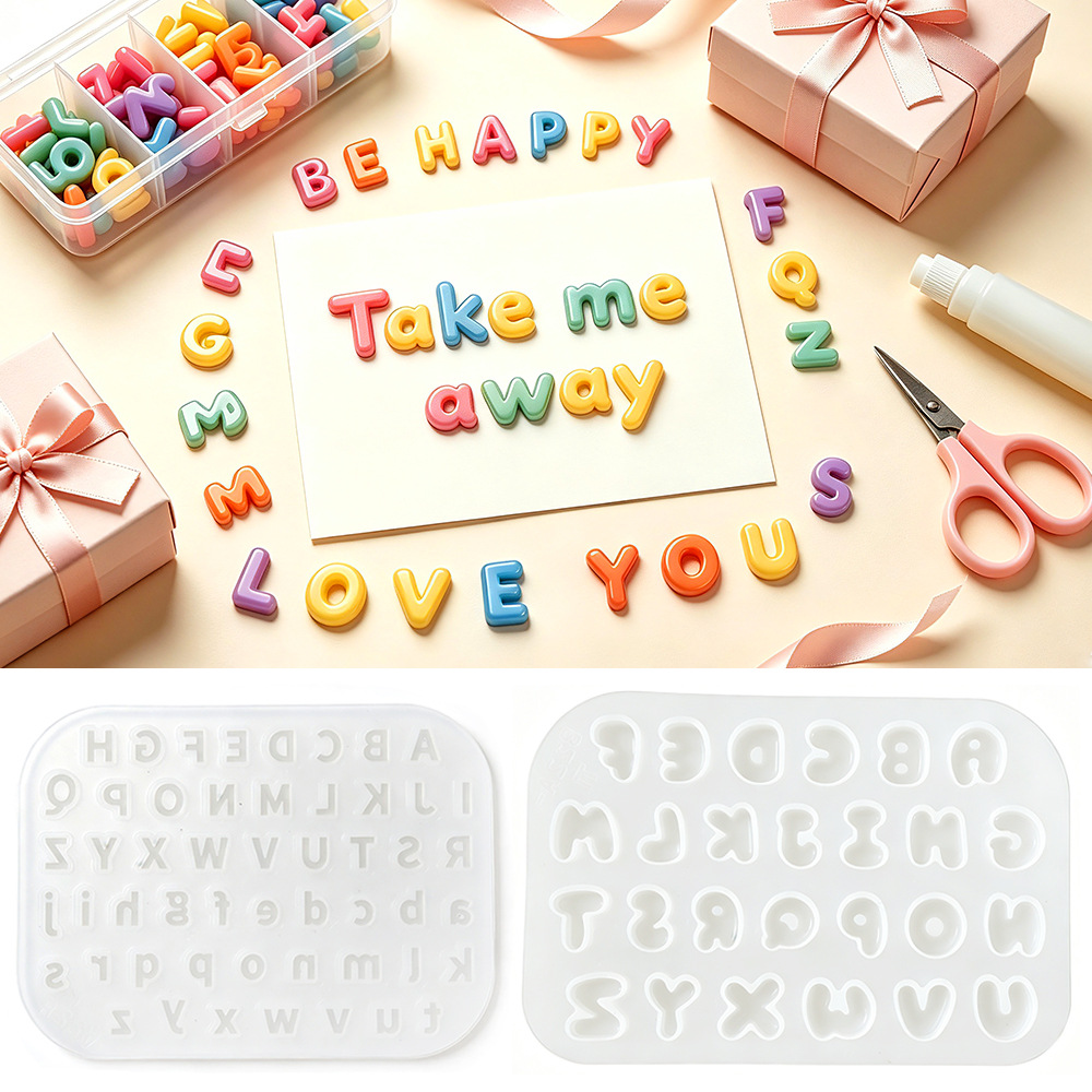 Resin Art Alphabet - 新しい26文字のミニアルファベットシリコンモールド DIYクリスタルエポキシモールド 英語文字ジュエリーキーホルダー ペンダント 手作りレジンシリコンモールド