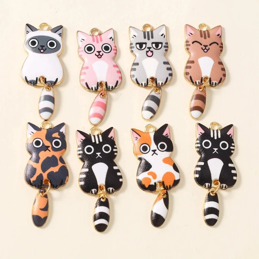 Resin Art Calligraphy - 10 個 16 × 39 ミリメートルかわいい漫画猫樹脂チャーム素敵な動物ペンダント