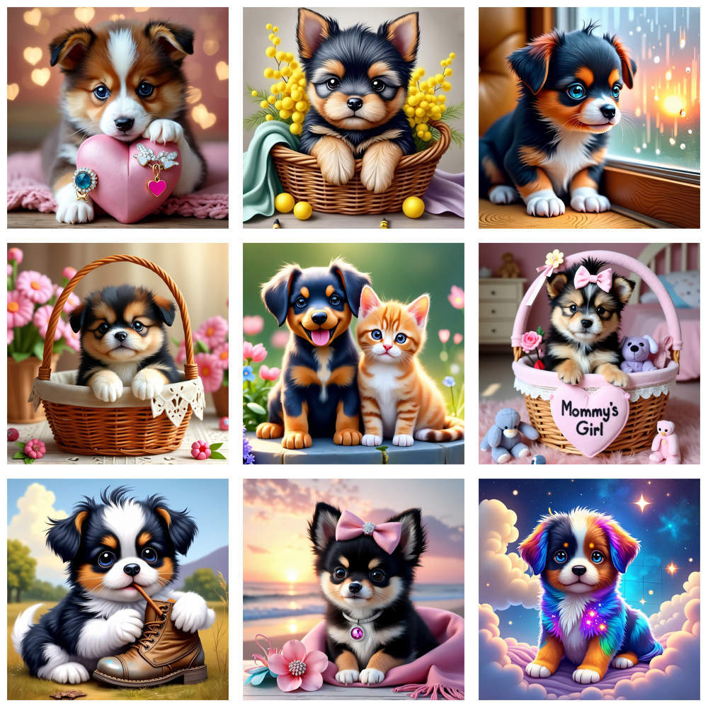 Resin Art Heart - 1pc フレームレス 5D DIY ダイヤモンドペインティングかわいい子犬ハートフルラウンドダイヤモンド刺繍キットラインストーンの絵動物アートデコ