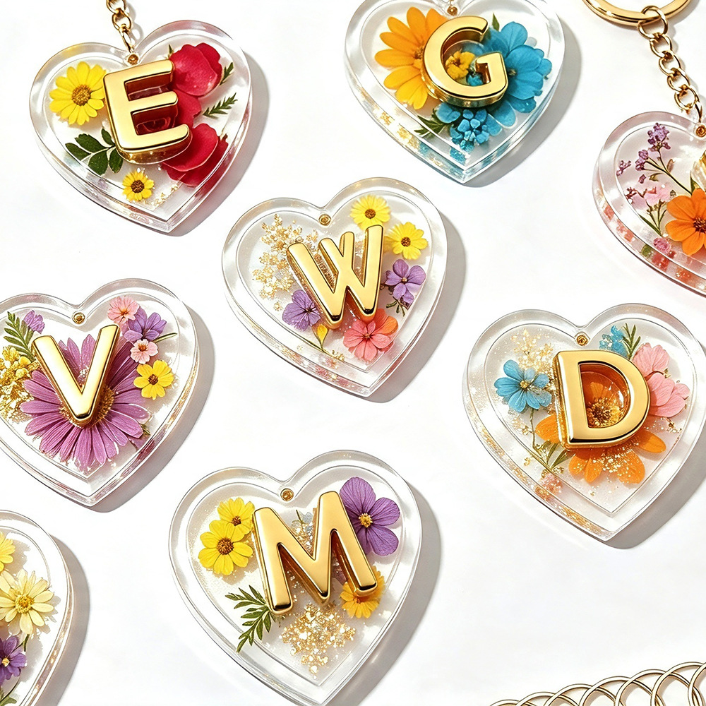 Resin Art Heart - 26文字とハート型シリコンモールド エポキシ樹脂 DIY パーソナライズネームペンダント キーホルダー バッグチャーム