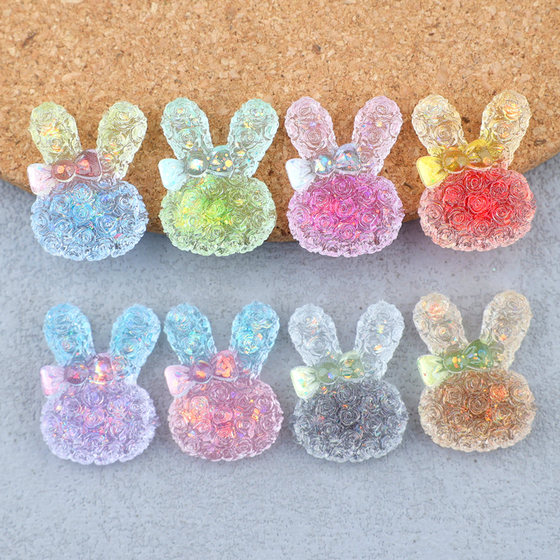 Resin Art And Craft - 5個入り 18*25mm 光るグラデーションウサギレジンカボション DIYクリップ、携帯ケース、キーホルダー、イヤリング、手作りジュエリークラフト装飾用。