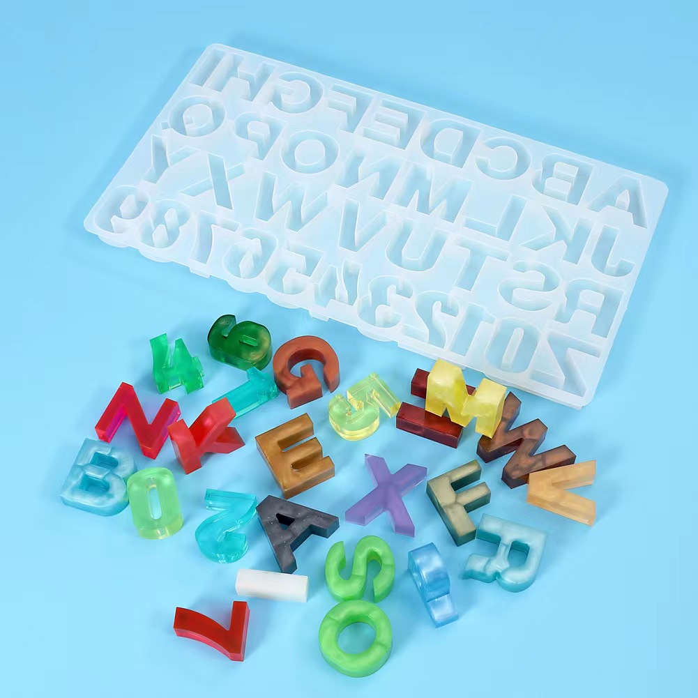 Resin Art Alphabet - ホーム DIY 装飾 1 PC クリスタルエポキシ樹脂シリコーン型小/大アルファベット文字番号鋳造ソフト多目的ベーキングモールド