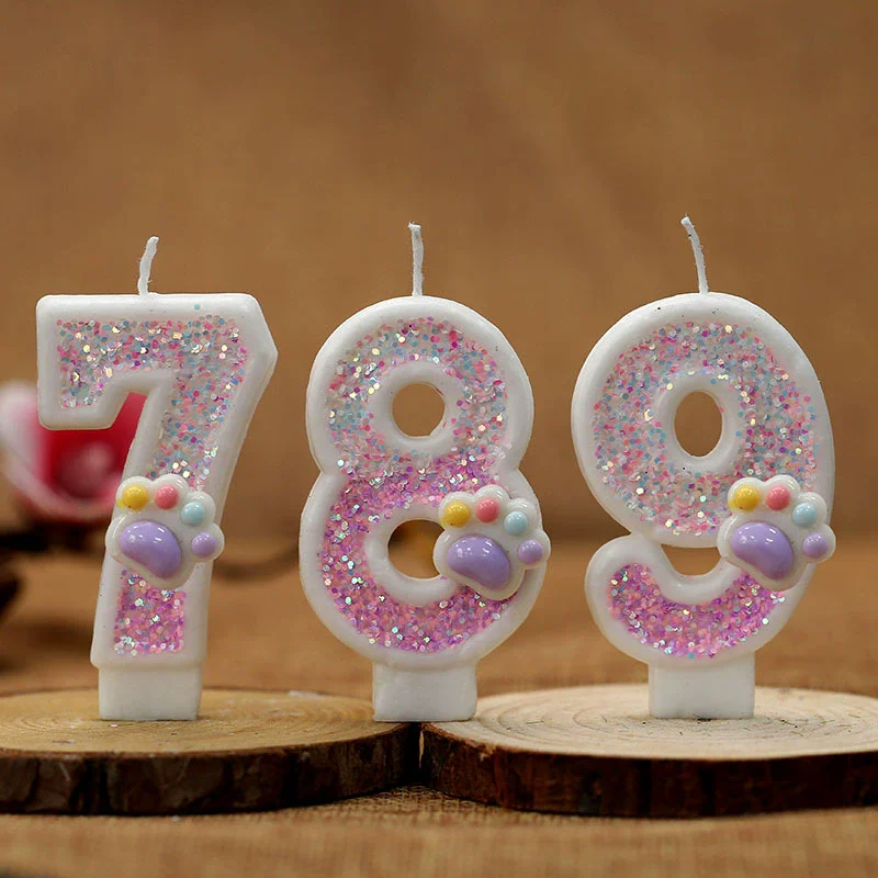 Resin Art Alphabet - クリエイティブかわいい猫の足ケーキ番号誕生日キャンドルピンク爪テーマ番号キャンドルケーキトッパー誕生日パーティーケーキデコレーション