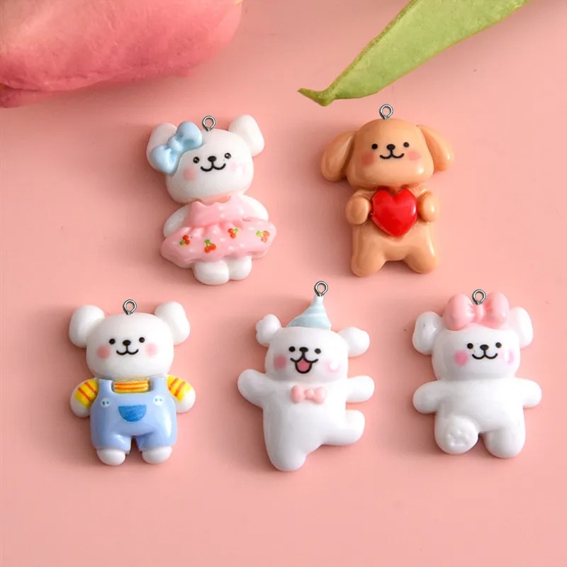 Resin Art Accessories - 10 個漫画犬樹脂チャームキーリングペンダントジュエリー作成 DIY 手作りブレスレットネックレスイヤリングフローティングクラフトアクセサリー