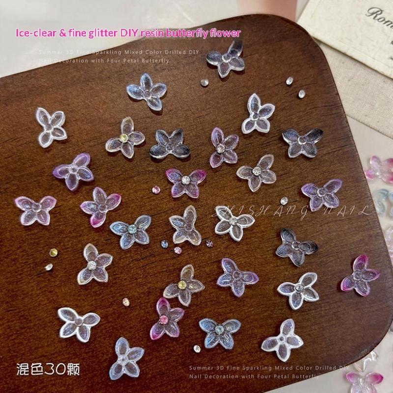Resin Art Using Flowers - 3Dグリッターレジンネイルアートデコレーション 30個入り シャイニーラインストーン バタフライフラワーチャーム DIYマニキュアサロン用
