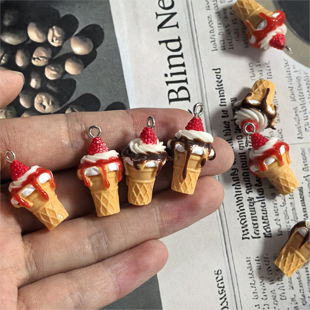 Resin Art Accessories - 10 個かわいい 3D シミュレーション食品アイスクリーム樹脂チャームイヤリングキーホルダーペンダント DIY ジュエリーアクセサリー