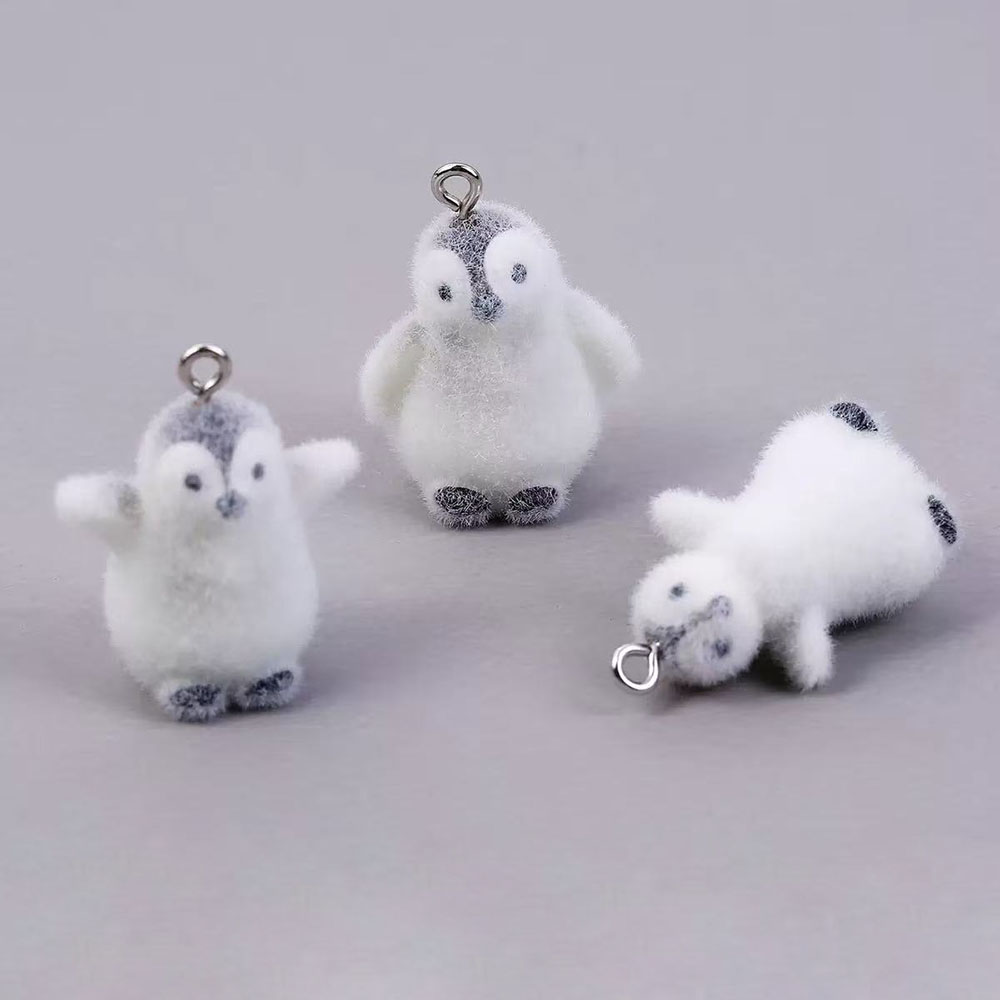 Resin Art Calligraphy - 5個入り フロッキング加工 小さなペンギン レジンチャーム 動物ペンダント DIY
