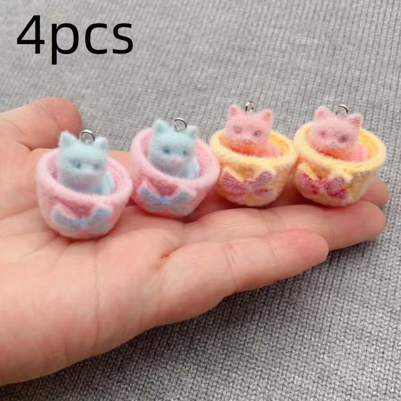 4個入り3Dぬいぐるみ樹脂製猫ペンダント、DIYジュエリー製 - Resin Art Accessories のレビューと価格
