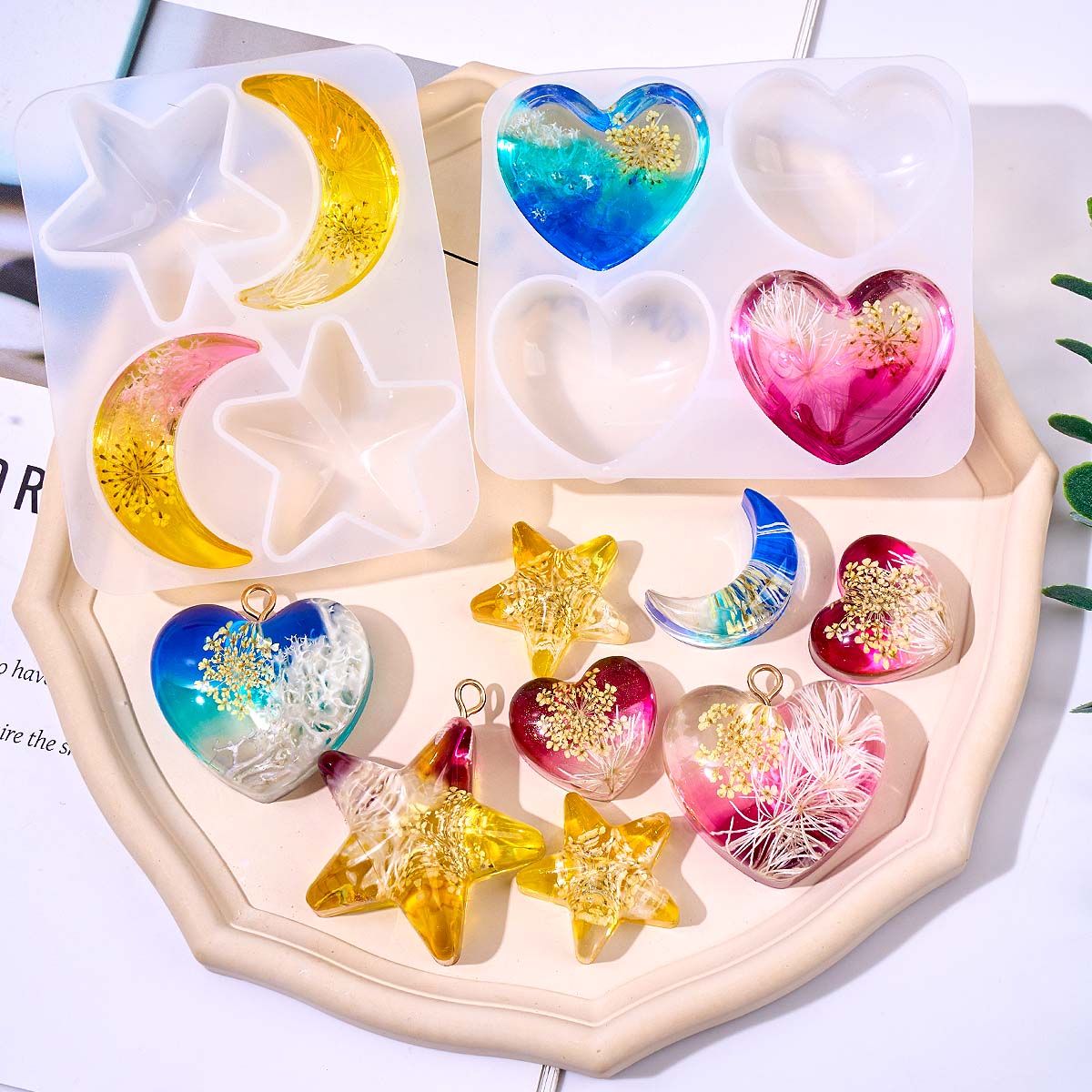 ハートスタームーンペンダントシリコンモールド DIY エポキ - Resin Art Heart のレビューと価格