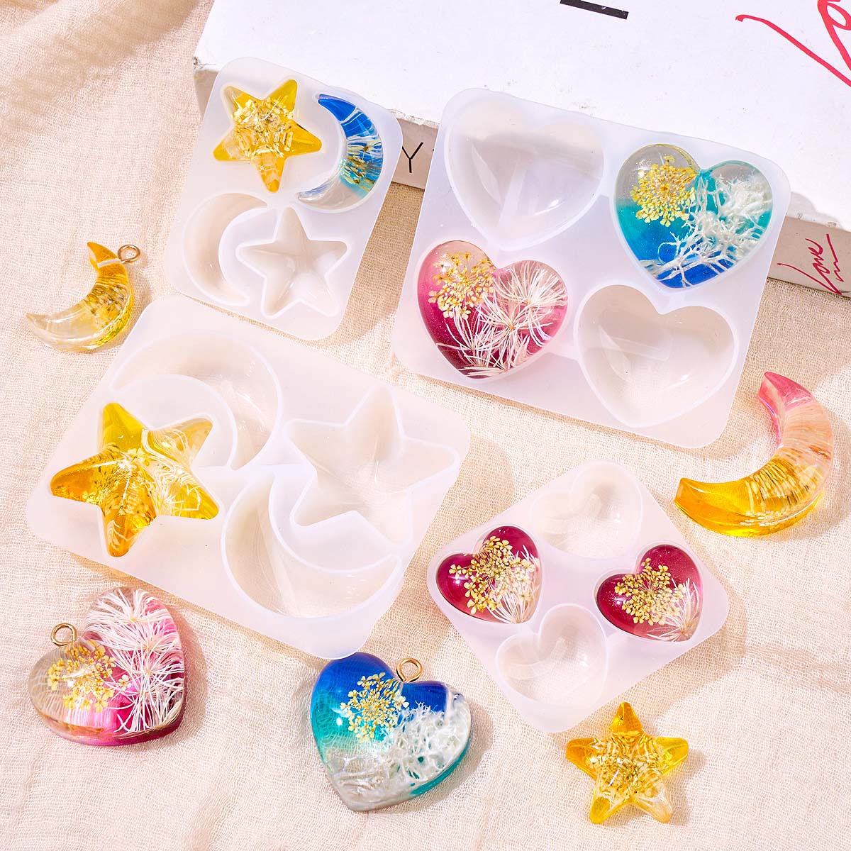 ハートスタームーンペンダントシリコンモールド DIY エポキ - Resin Art Heart のレビューと価格