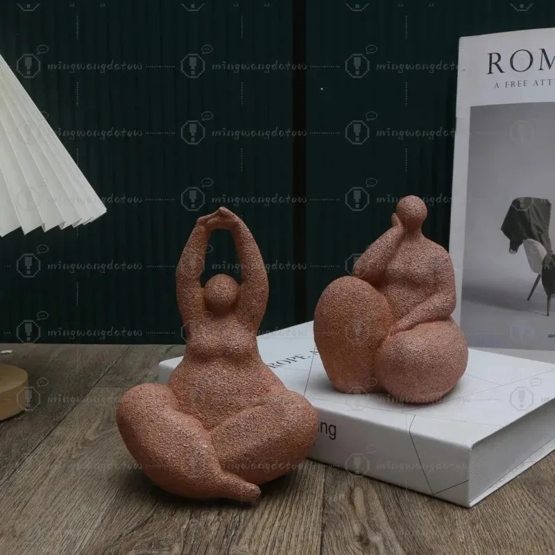 手作りの砂岩樹脂製置物、抽象的なぽっちゃり女性像、リビングル - Resin Art Table Top のレビューと価格