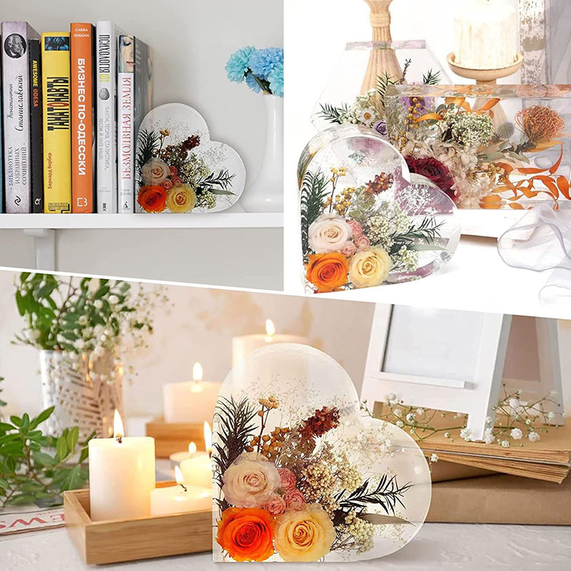 大きなハートエポキシ樹脂型花の保存 DIY ブックエンドウェ - Resin Art Heart のレビューと価格