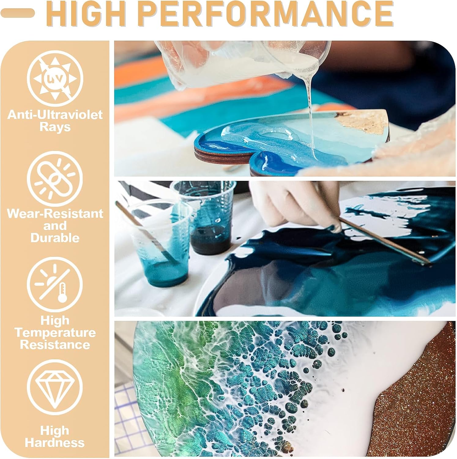 17.6オンス/33.8オンス AB樹脂エポキシ接着剤 UV - Resin Art Table Top のレビューと価格