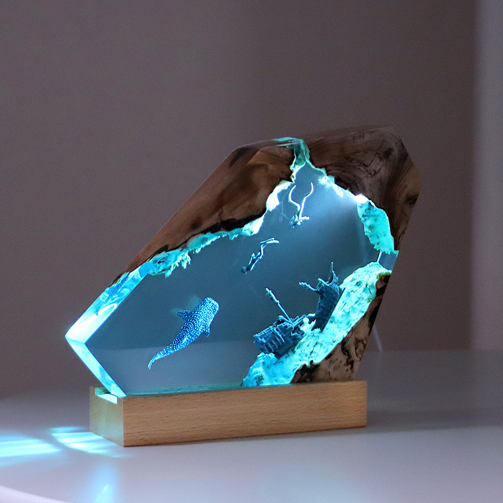 エポキシ樹脂製の発光卓上ランプ,常夜灯,アートクラフト,クリ - Resin Art Table Top のレビューと価格