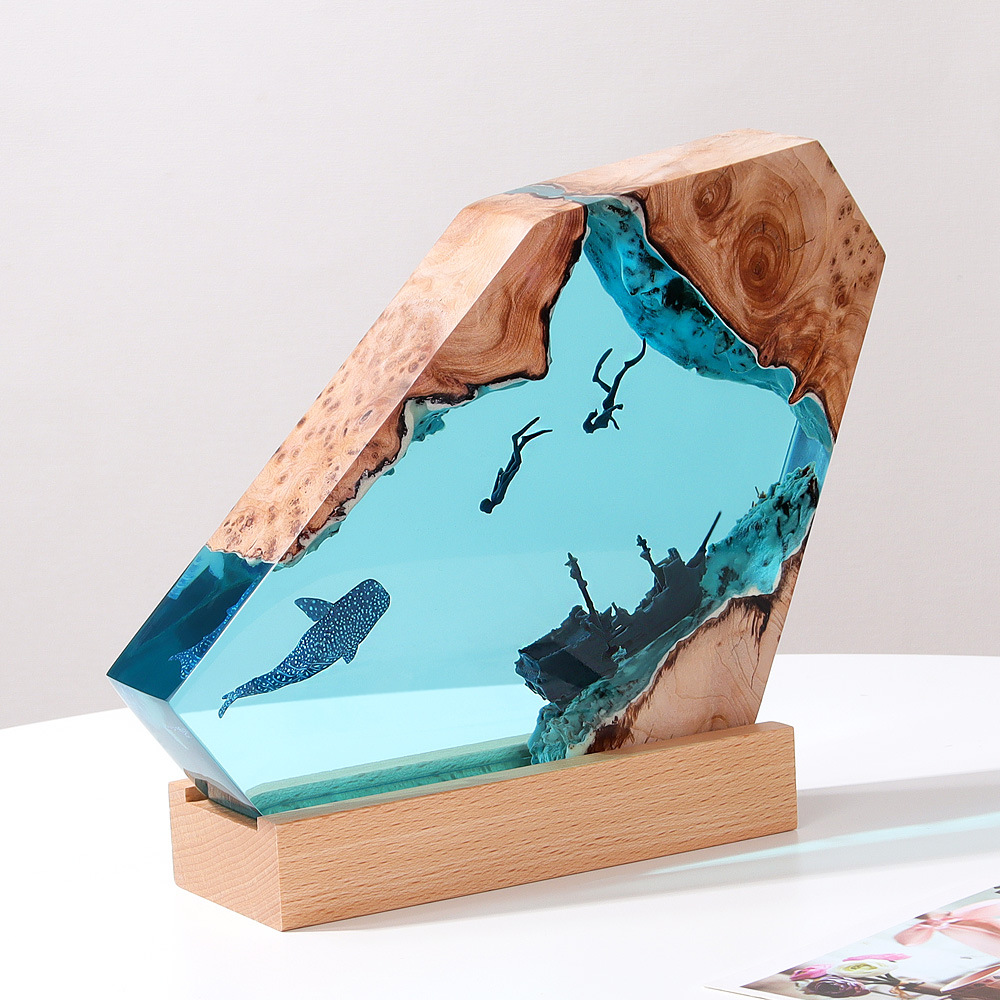 エポキシ樹脂製の発光卓上ランプ,常夜灯,アートクラフト,クリ - Resin Art Table Top のレビューと価格