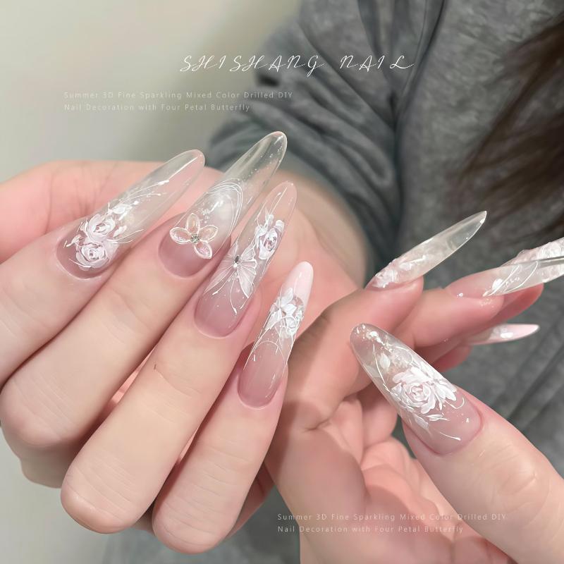 3Dラインストーン蝶々花ネイルアートデコレーション 30個入 - Resin Art Using Flowers のレビューと価格