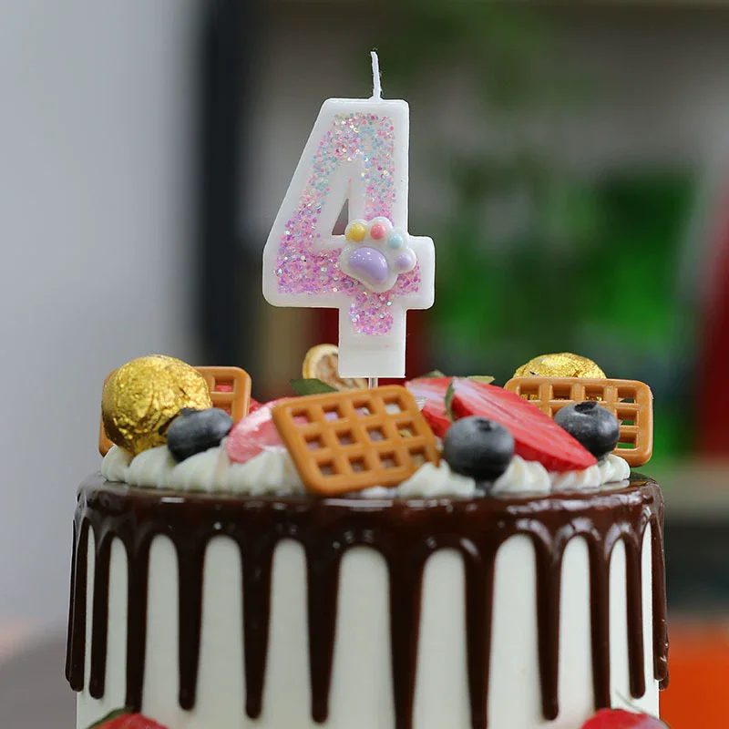 クリエイティブかわいい猫の足ケーキ番号誕生日キャンドルピンク - Resin Art Alphabet のレビューと価格
