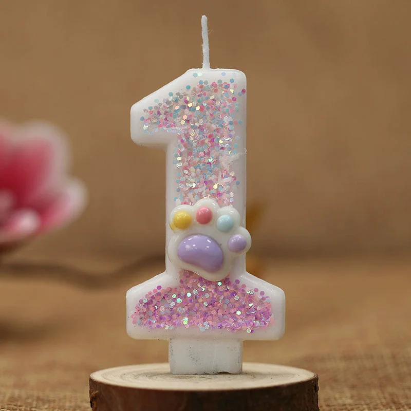 クリエイティブかわいい猫の足ケーキ番号誕生日キャンドルピンク - Resin Art Alphabet のレビューと価格