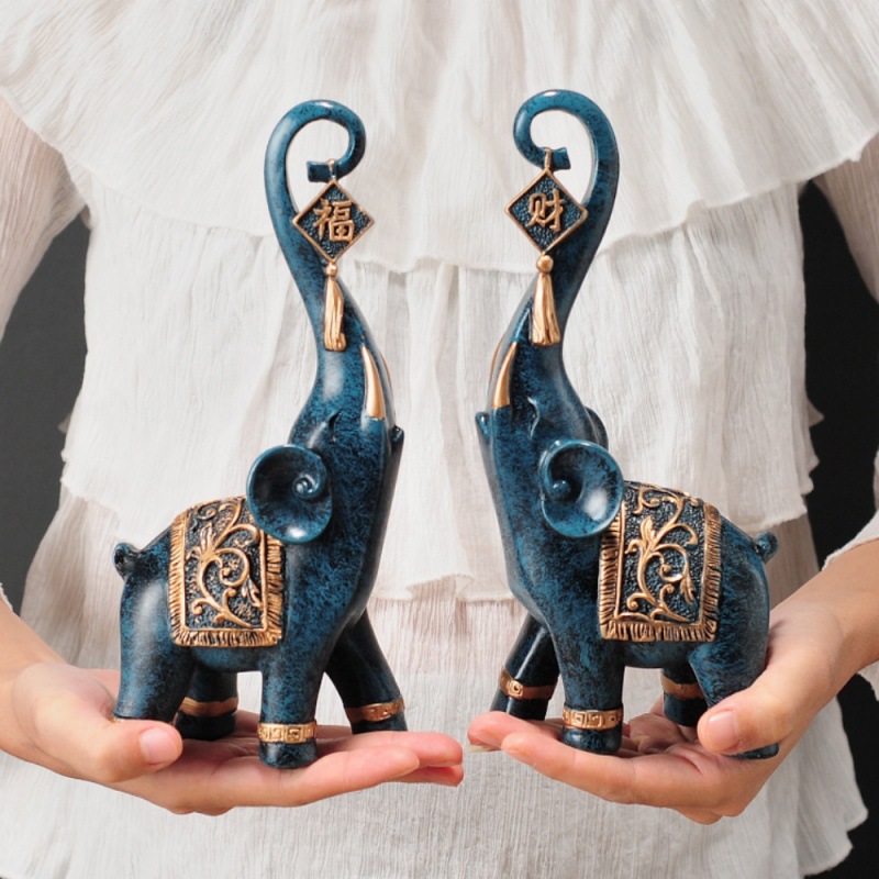 1 ペア中国風幸運の象の鼻の置物家の装飾動物樹脂象像アート工 - Resin Art For Wedding Gift のレビューと価格