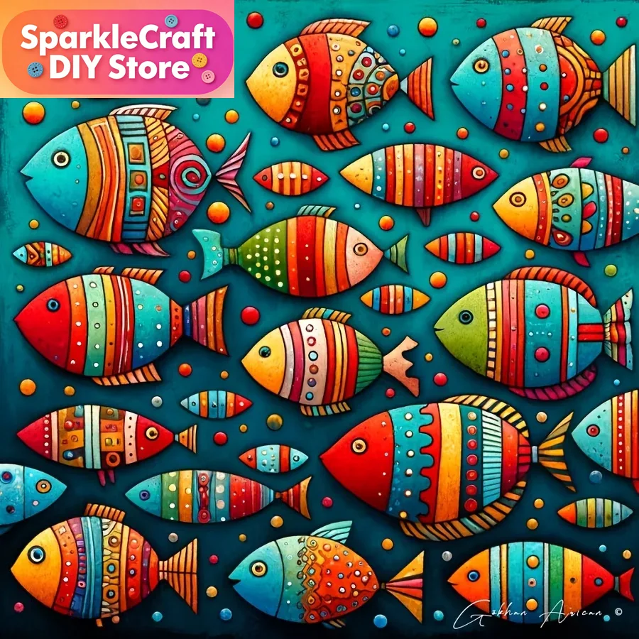 カラフルで幻想的な魚の群れ5Dダイヤモンドペインティングキッ - Resin Art Work のレビューと価格