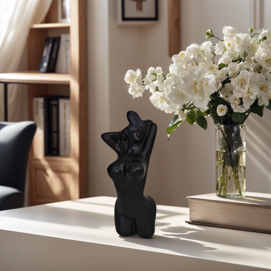 1個の芸術的な人型の花瓶飾り、黒と白のミニマリストスタイル、 - Resin Art Table Top のレビューと価格